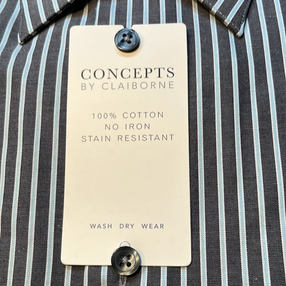 Concepts by Claiborne dark gray/aqua striped long sleeved shirt 15.5/32-33 - Picture 5 of 5